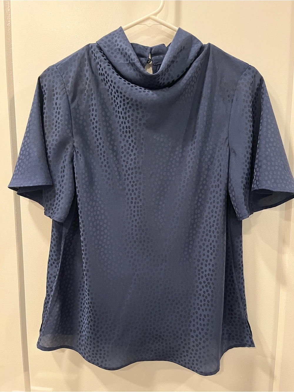 Ann Taylor Navy Dot-Texture Short-Sleeve Blouse NWOT